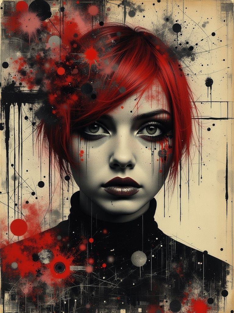 Gothic Portrait of a Melancholic Woman in Abstract Style