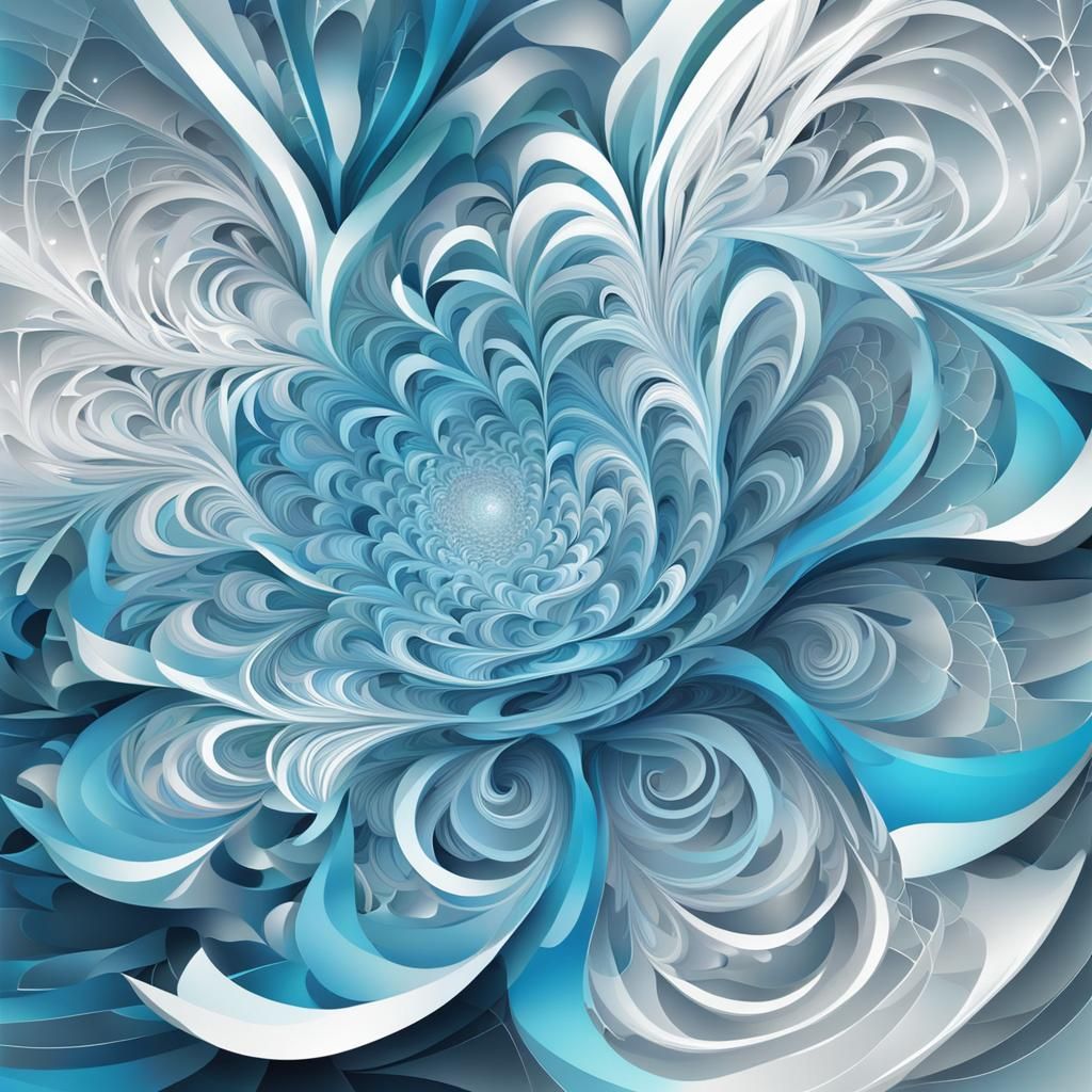 Abstract Ice Crystal Fractal Design with 3D Shading