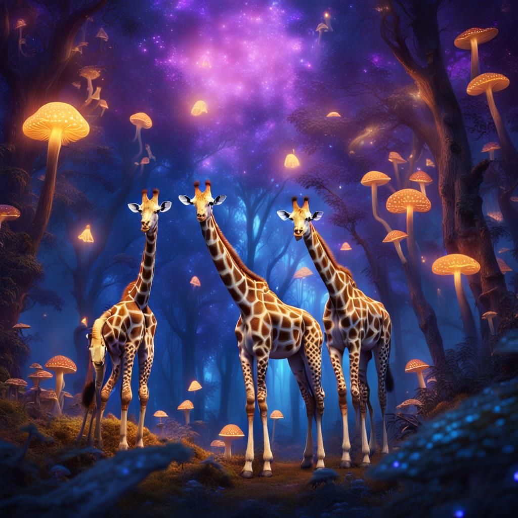 Giraffes in Mystical Forest: Digital Matte Painting