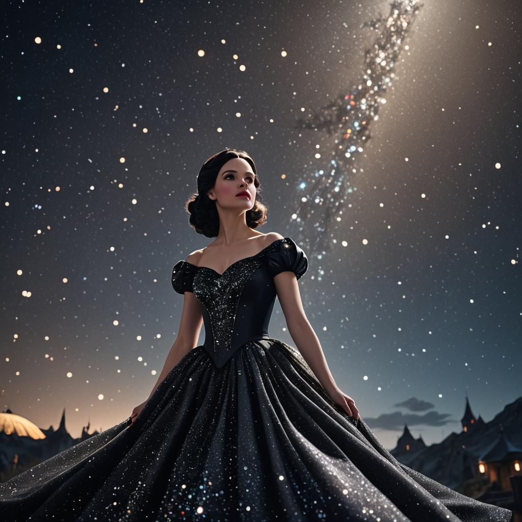 Snow White Overlooking Starry Space in Black Gown