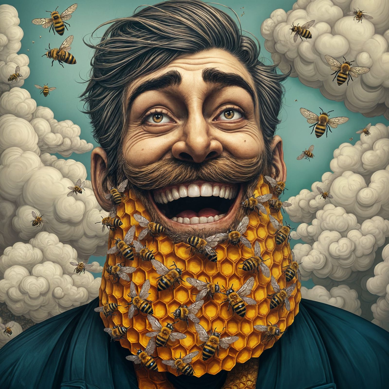 Honeycomb Beard Portrait in Psychedelic Art Style
