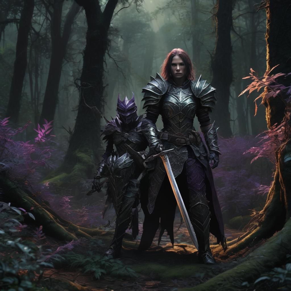 Evil Paladin in Dark Forest: Fantasy Concept Art