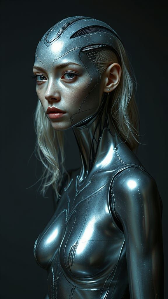 Cybernetic Humanoid with Shifting Skin and Eyes