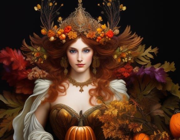 Auburn Haired Autumn Fairy Portrait in Art Nouveau Style