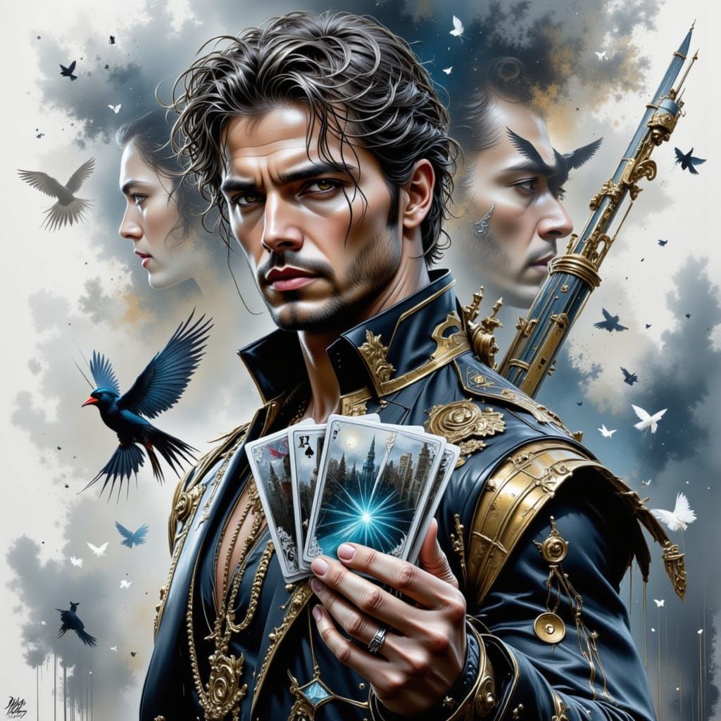 Steampunk Gambit Collage with Sparkling Cards