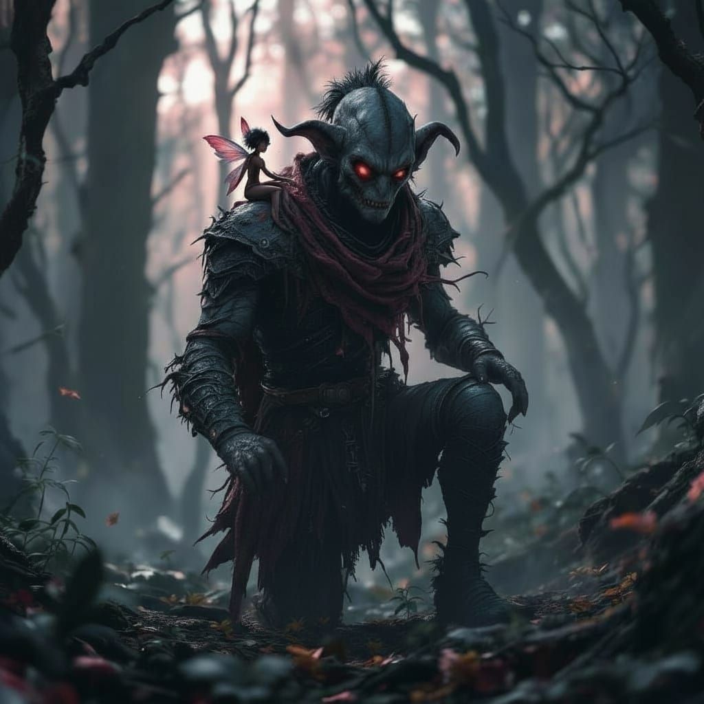 Goblin and Fairy Guide in Dark Woods