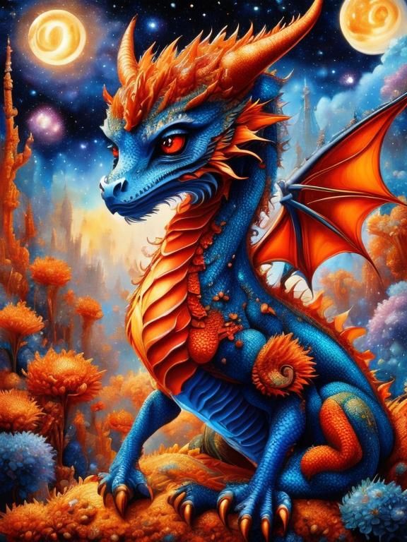 Dragons Dance in Starry Sky at Golden Hour