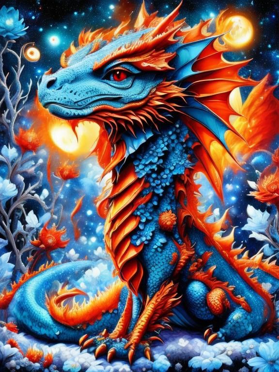 Dragons Dance in Starry Sky at Golden Hour