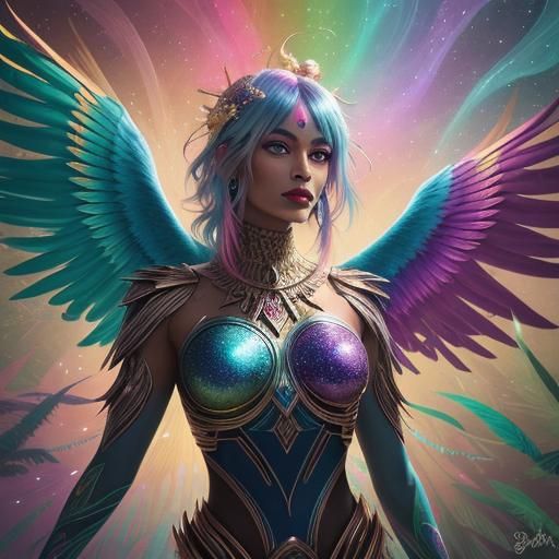 Woman with Rose Gold Skin in Astral Forest