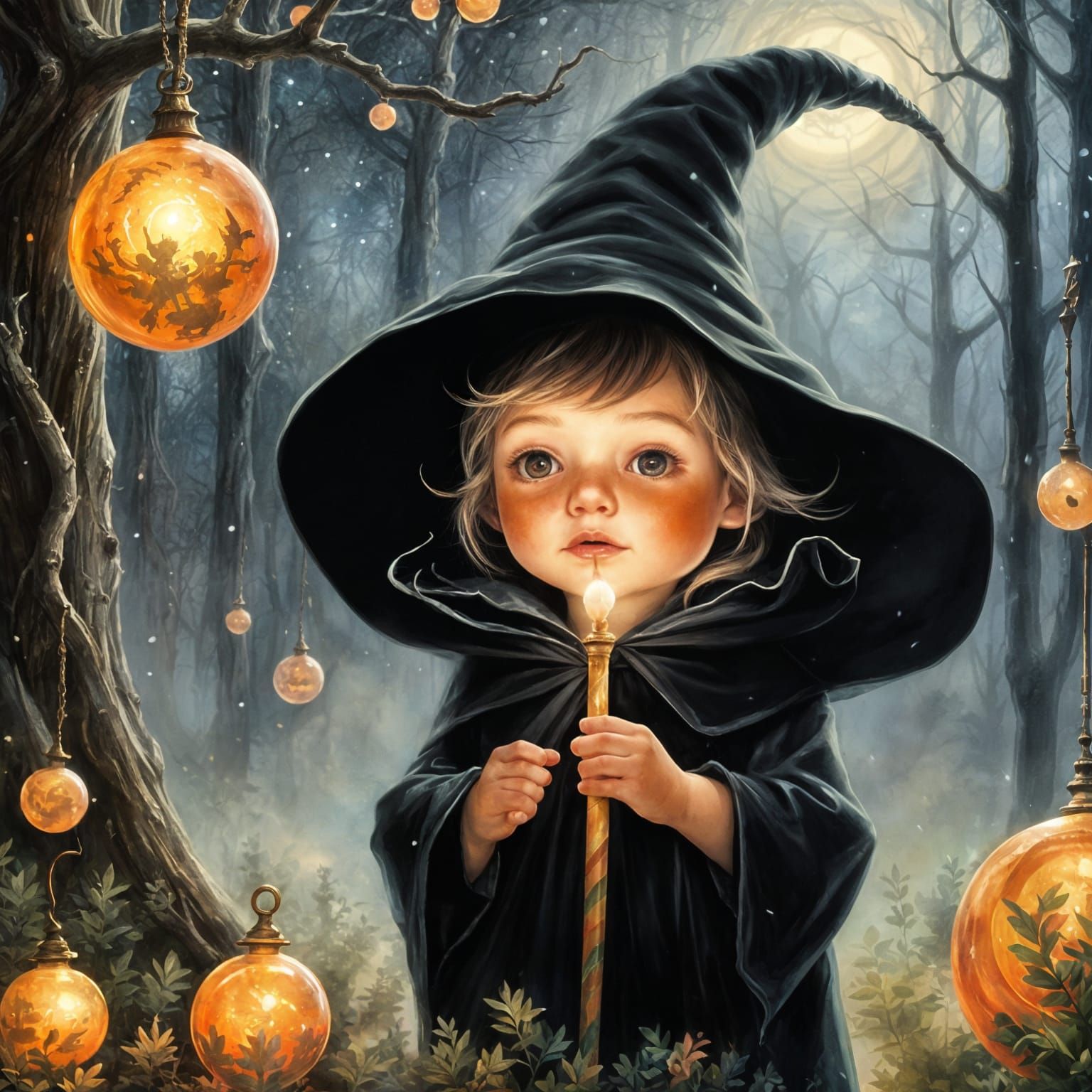 Cute Baby Witch in Ethereal Fantasy Style