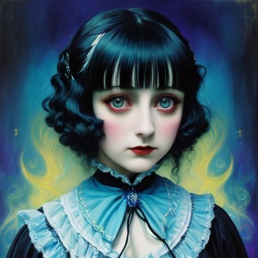 Goth Emo Porcelain Doll in Surreal Photorealistic Style