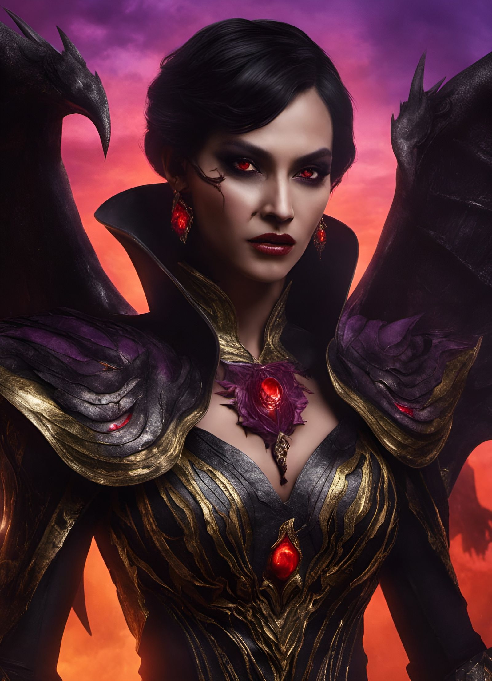 Hispanic Vampire Nitara Portrait with Bats, Digital Art