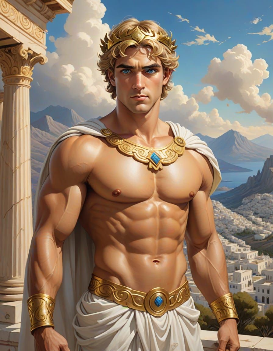 Dazzling Greek God Adonis in Heroic Pose