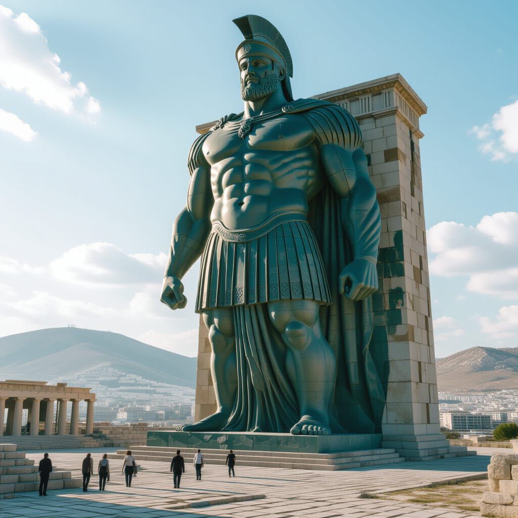 Massive Greek Statue in Cinematic Film Still