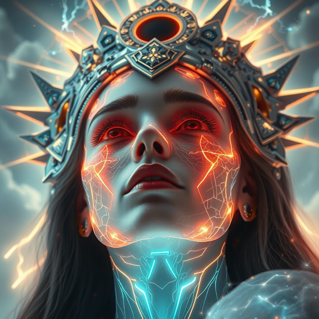 Cosmic Techno-Goddess in a Neon Divine Sci-Fi Fusion