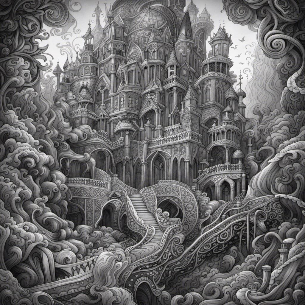 Detailed Black and White Fantasy Coloring Page