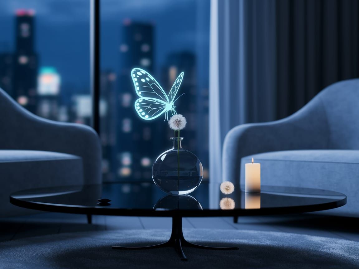 Translucent Butterfly on Vase in Anime Style