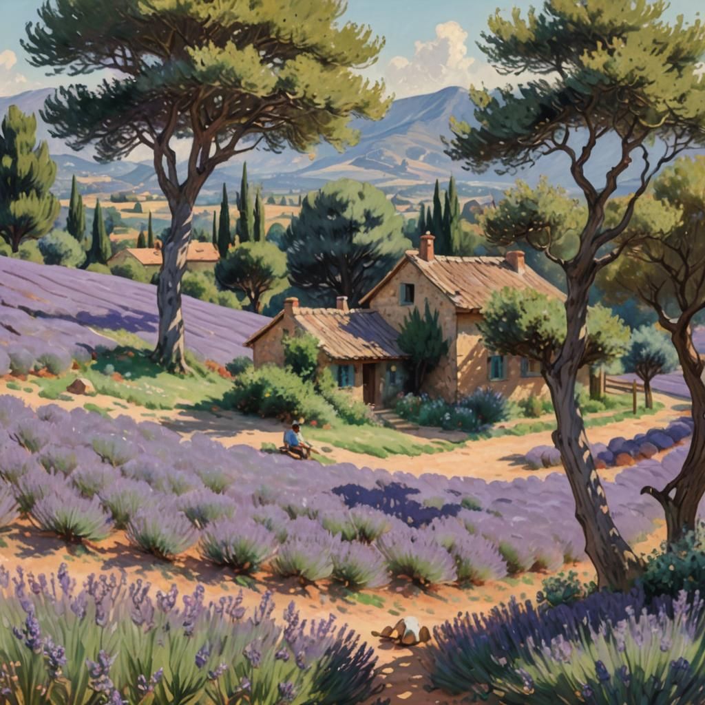 Lavender Field Painting in Anime Key Visual Style