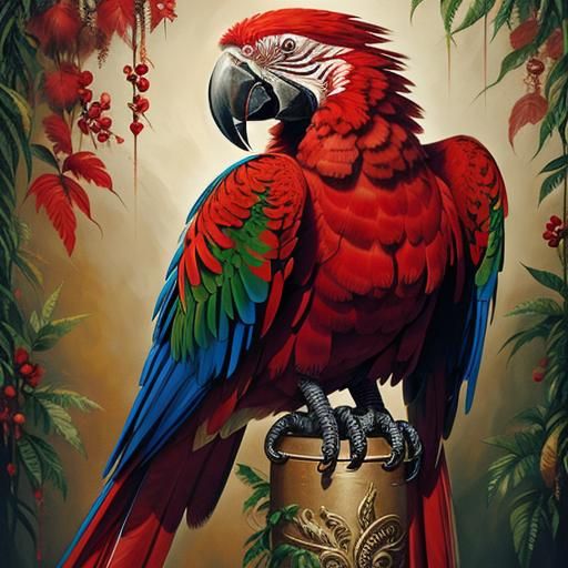 Majestic Red Macaw in Alcohol Ink Style
