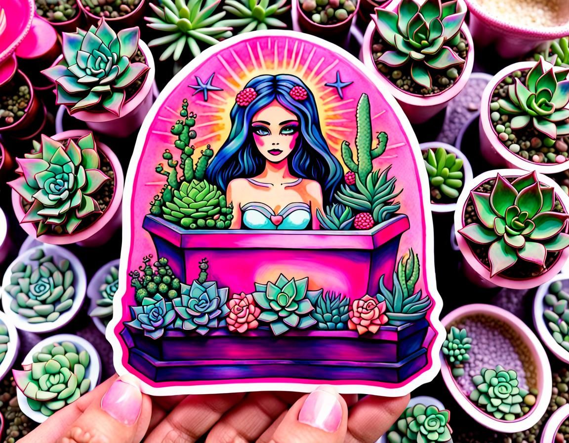 Goddess Altar with Succulents in Lisa Frank Style