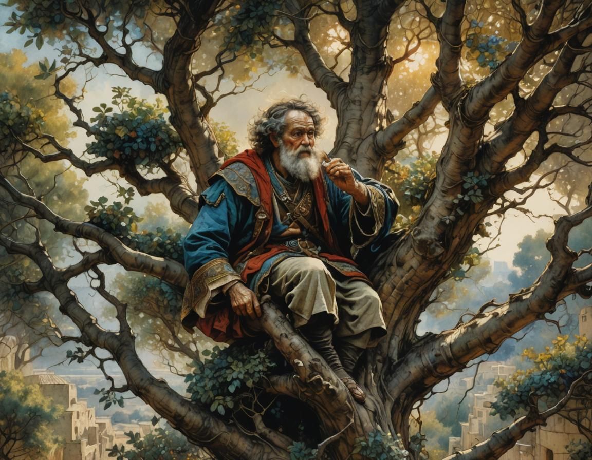 Zacchaeus in Sycamore Tree, Arthur Rackham Style