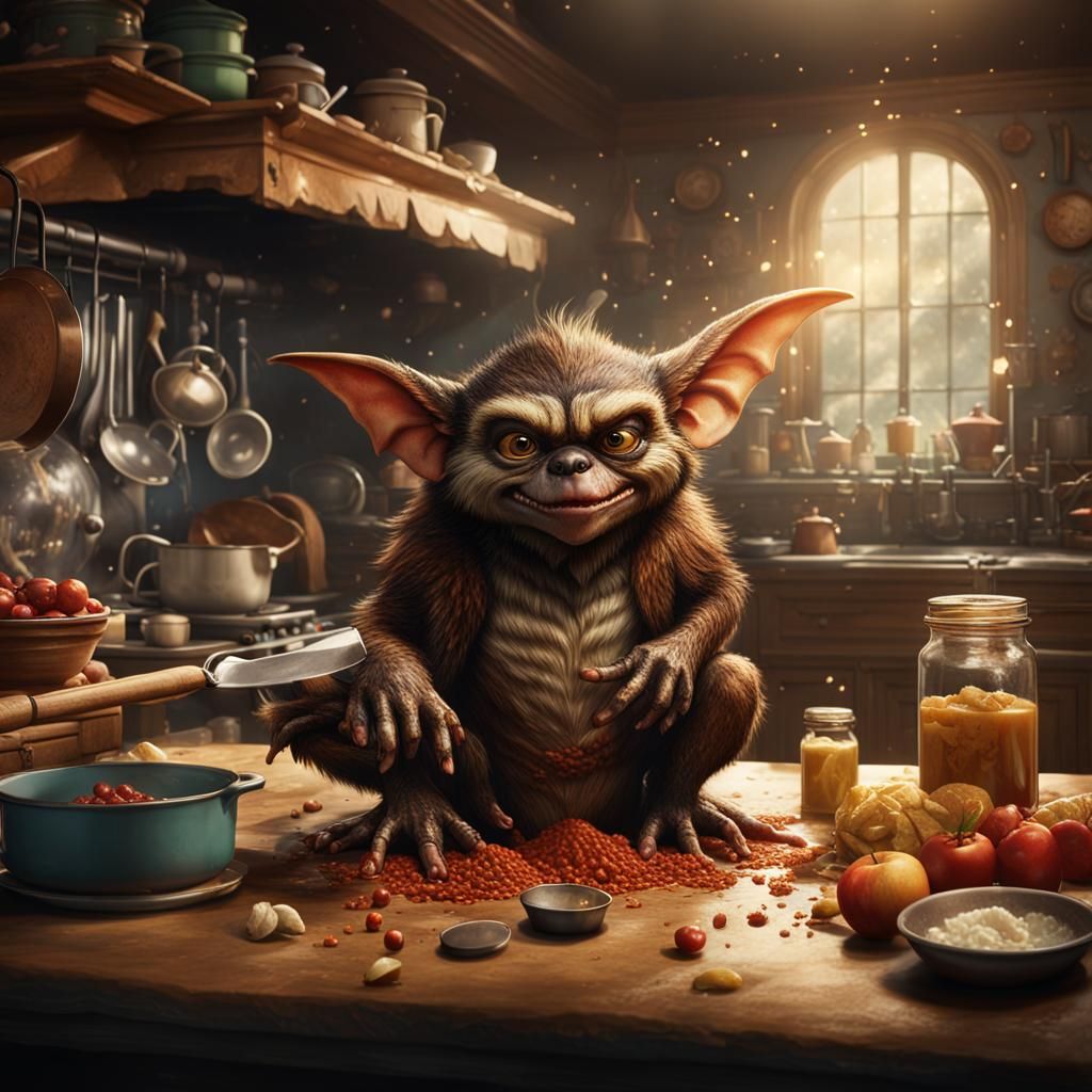 Gremlins' Kitchen Mischief: A Detailed Matte Painting