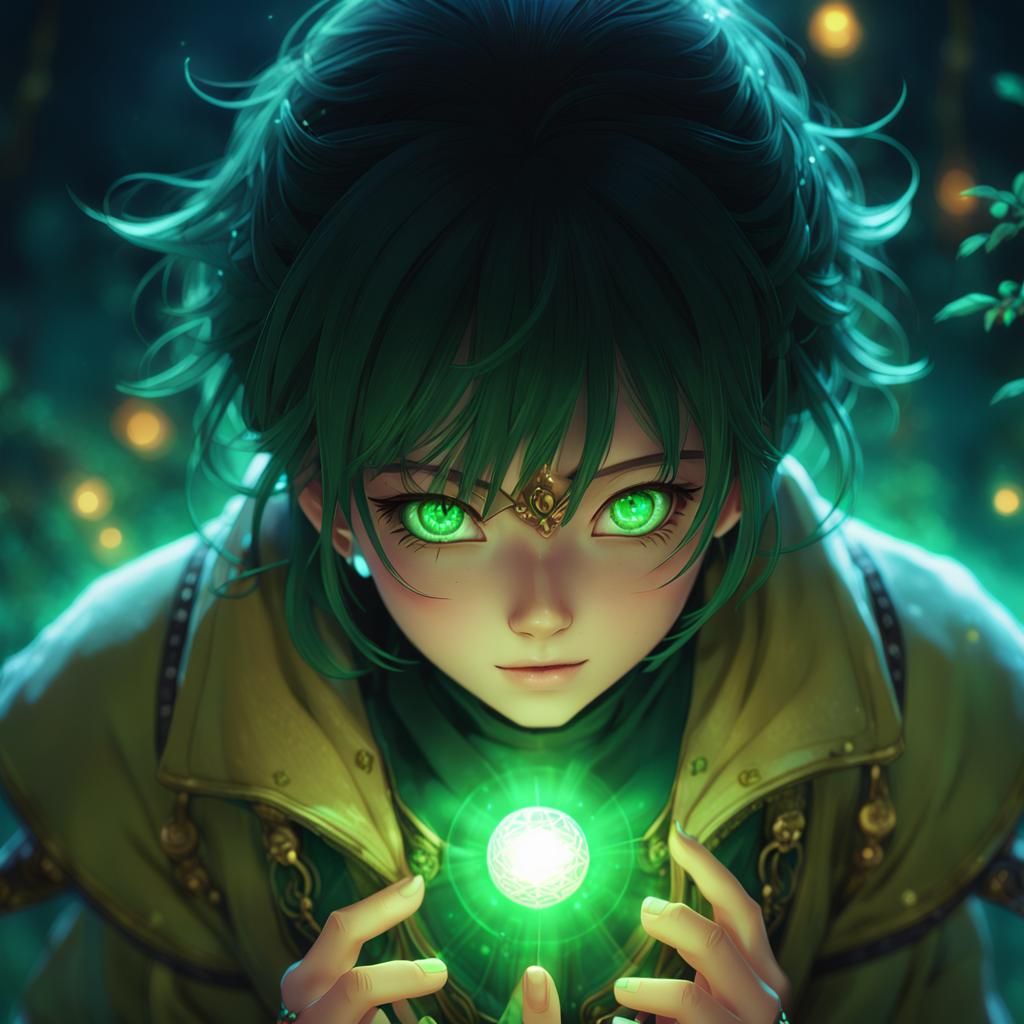 Anime Girl with Glowing Amulet in 3D Render