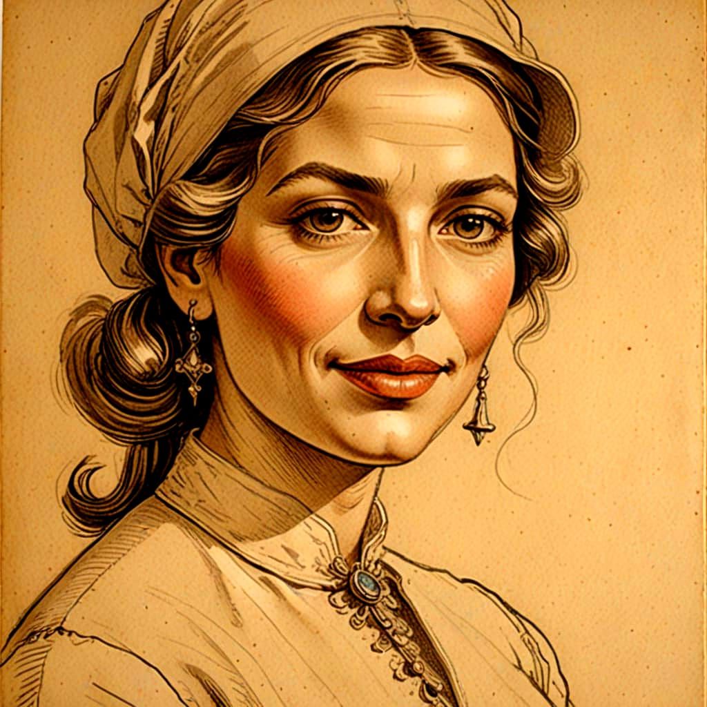 French Woman in Style of Old Medical Illustration