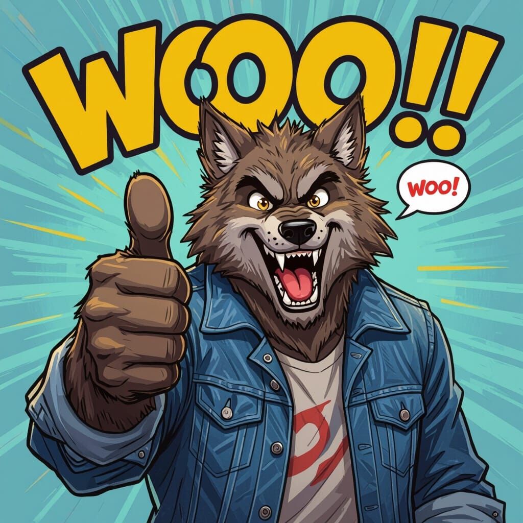 Furry Werewolf Thumbs Up with Denim Jacket