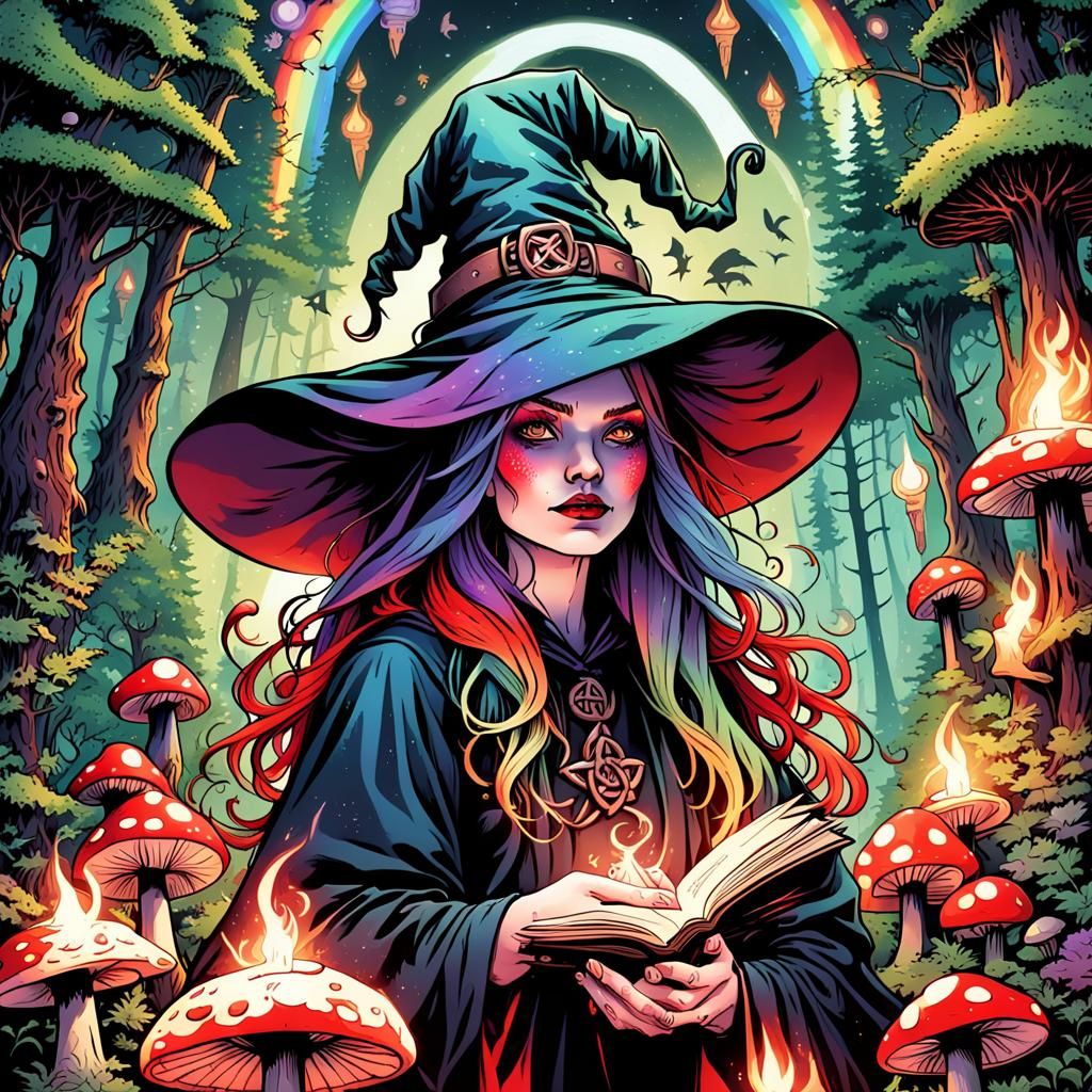 Curvy Witch with Celtic Runes in Dark Fantasy Style