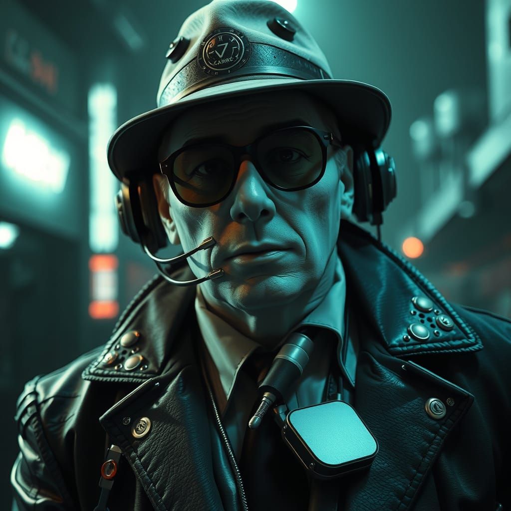 Cyberpunk Detective in Film Noir Style
