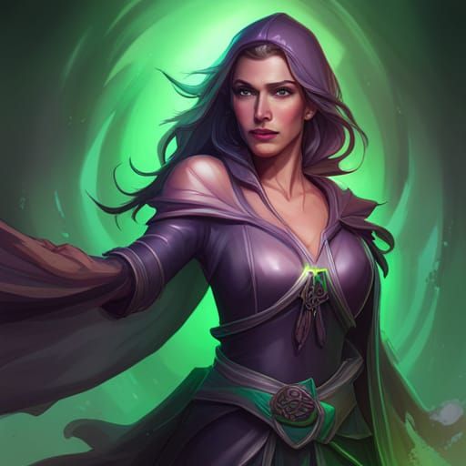 Female Wizard in Jade Robes, Detailed Digital Portrait