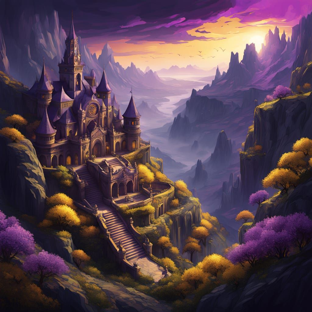 Ancient Kingdom Etched into Mountainside: Dark Fantasy Art