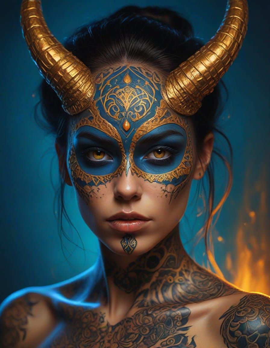 Surreal Demon Goddess in Intricate Costume