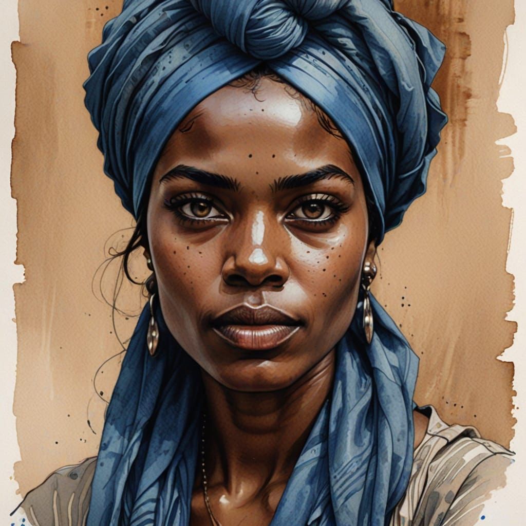 Expressive Portrait in Pen, Ink and Watercolour