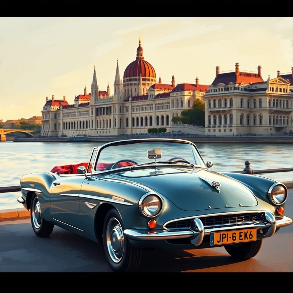 Vintage Car in Budapest, Impressionist Style