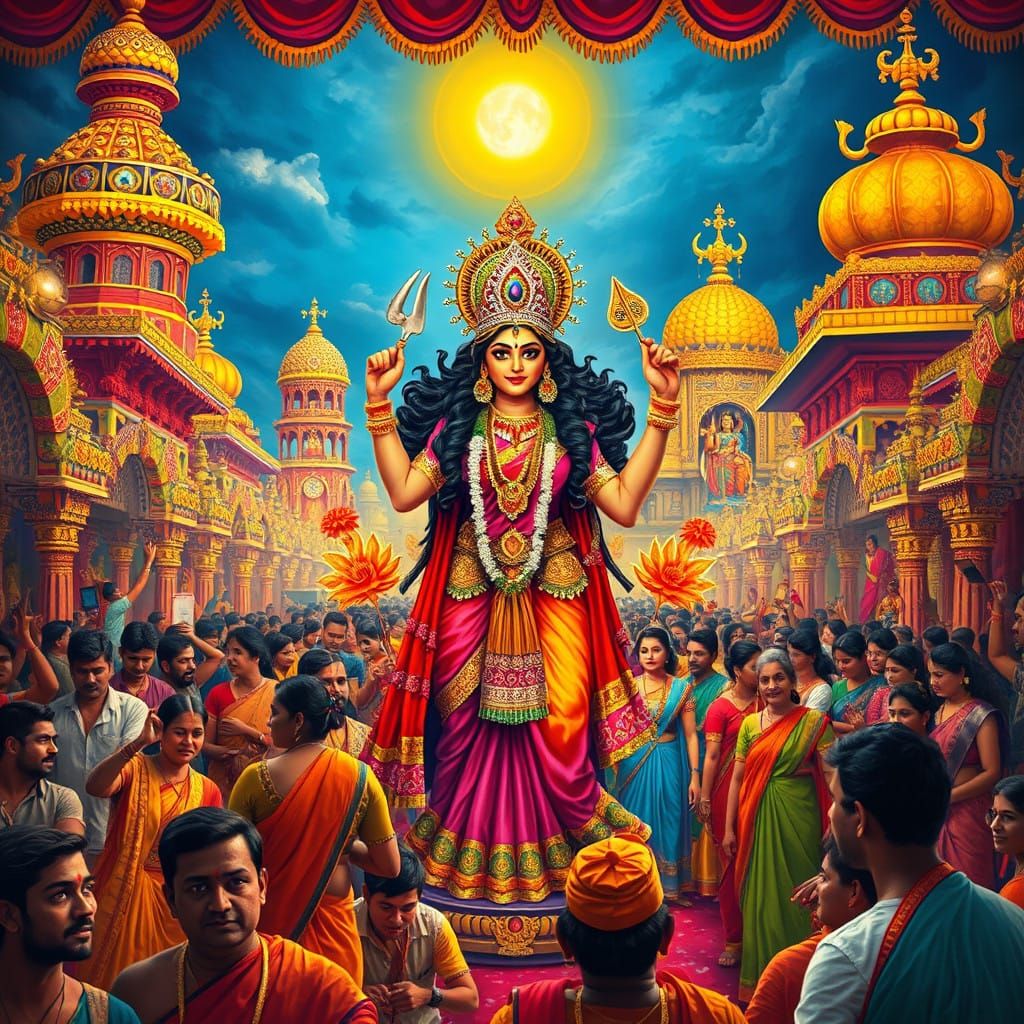 Festive Hindu Goddess Durga Empowers Celebrants in Vibrant P...