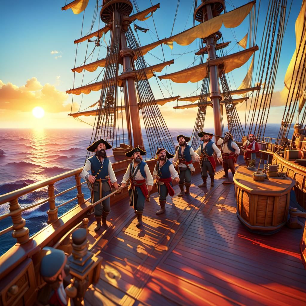 Pirates Singing Sea Shanties in Pixar Style