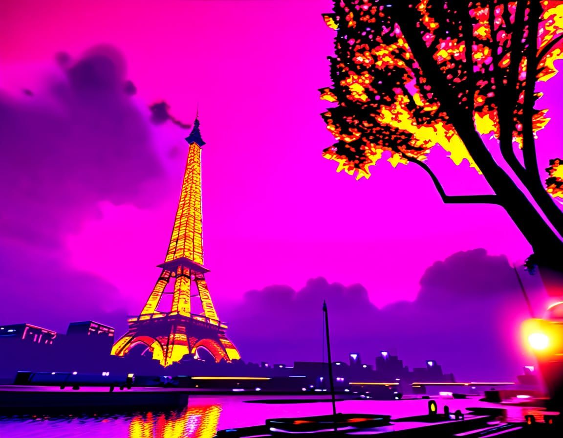 Neon Cityscape in Vibrant Anime Style