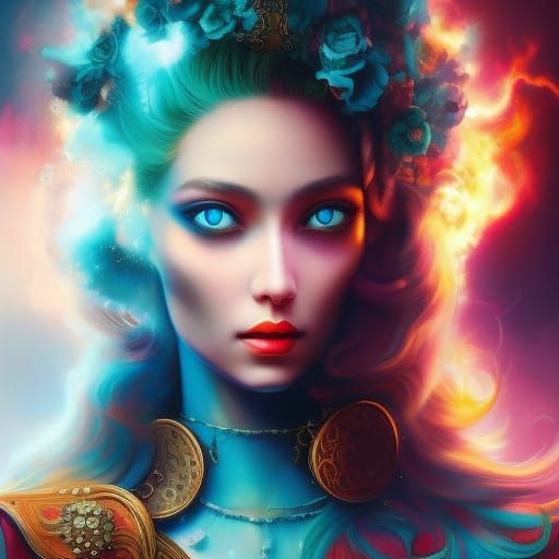 Fire Princess Portrait in Hyperrealistic Graffiti Style