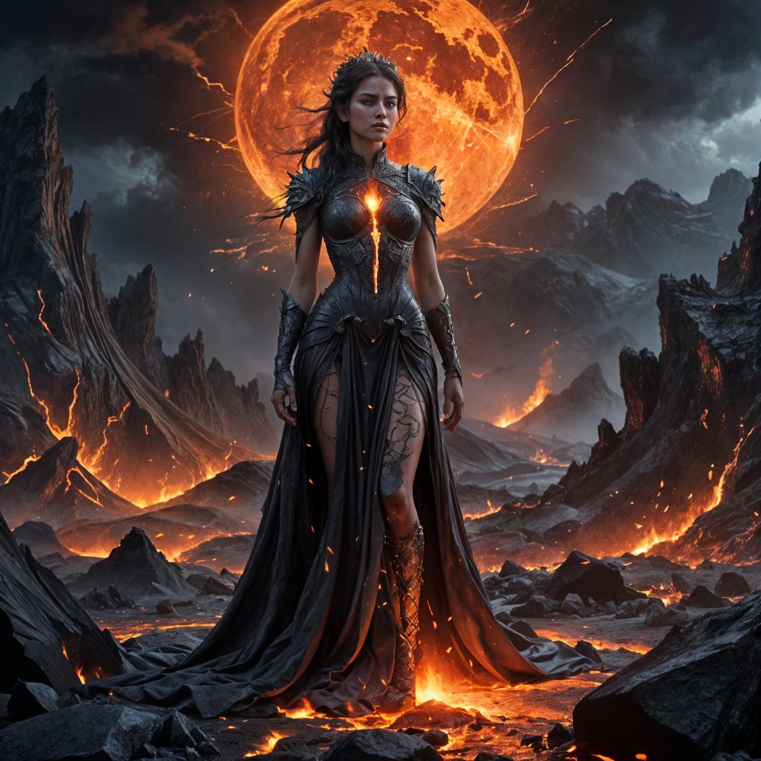 Cinderborn Princess on Obsidian Plateau: High Fantasy Art