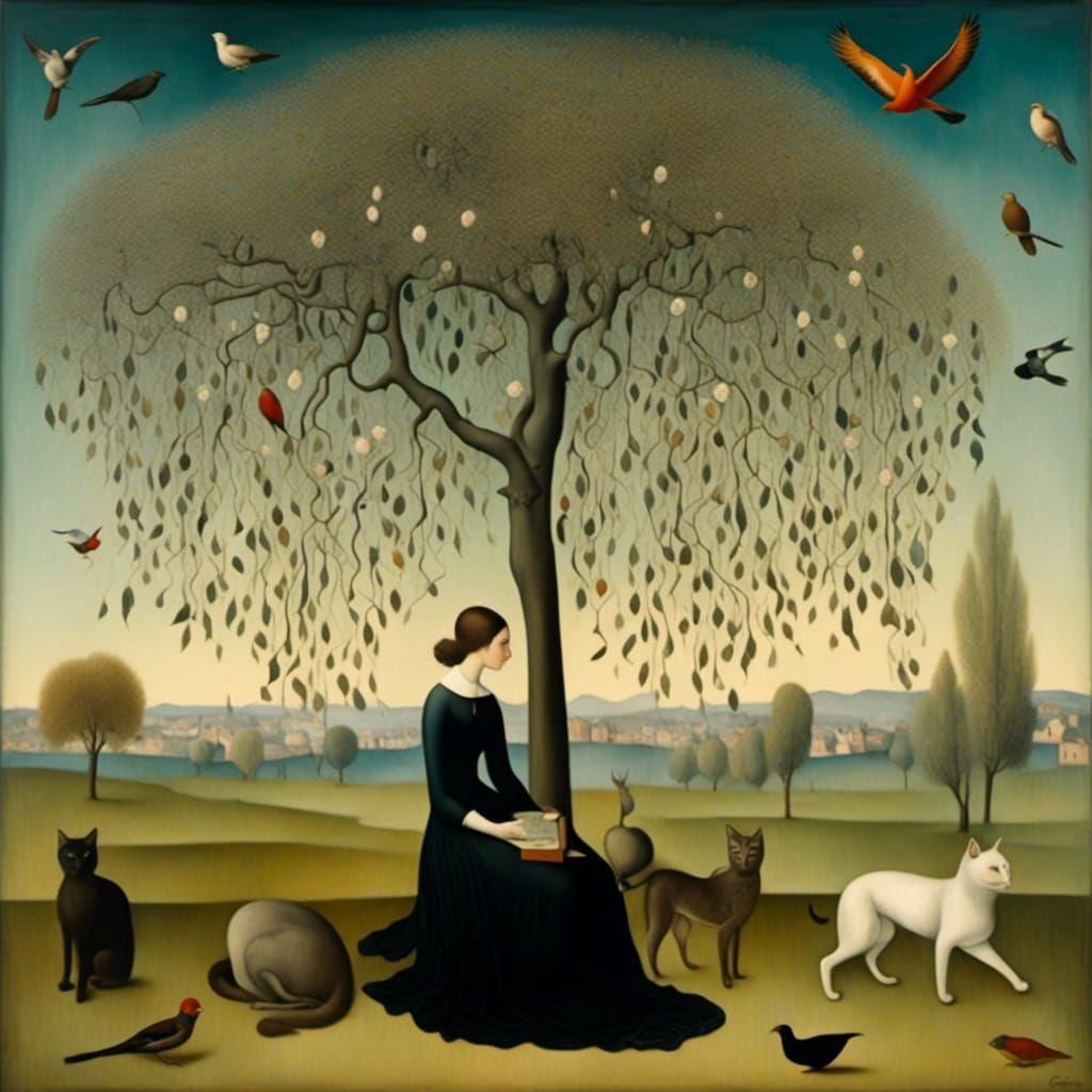 Cat Under Willow in Surrealist Style