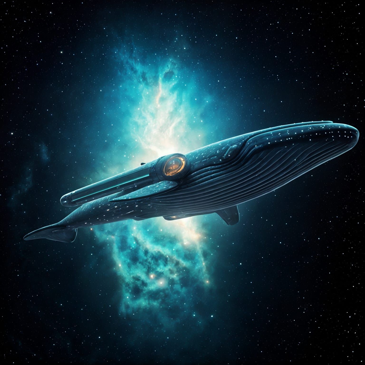 Celestial Whale Starship Gliding Through Cosmos