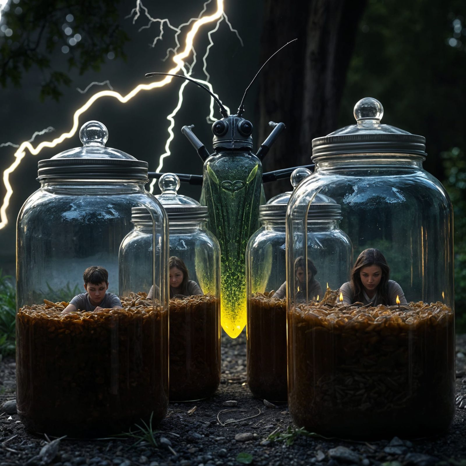 Whimsical Jars in a Summer Garden Scene