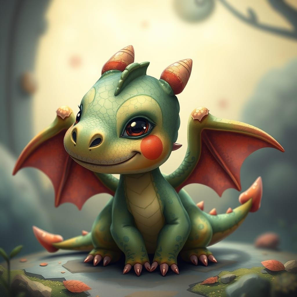 Adorable Dragon in Whimsical Fantasy Style
