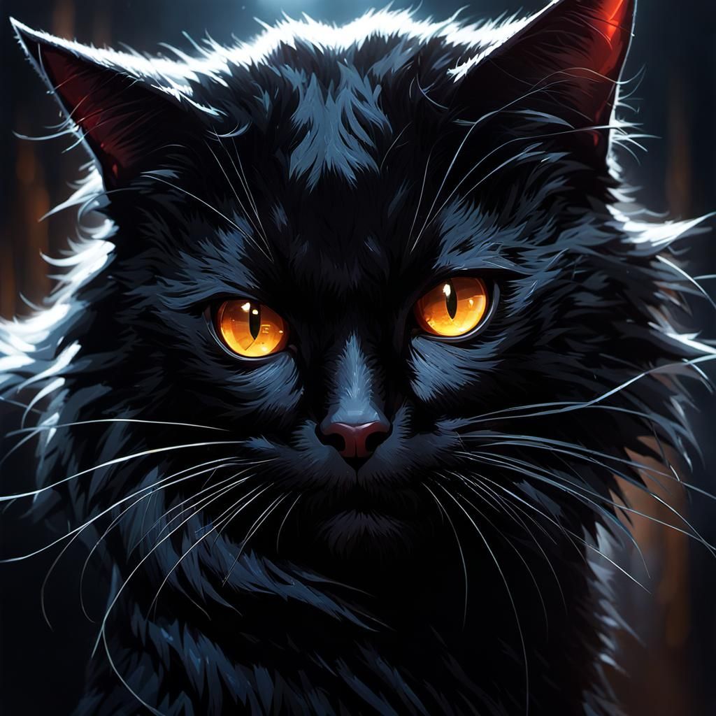 Abstract Black Cat in Starry Night: 3D Digital Art