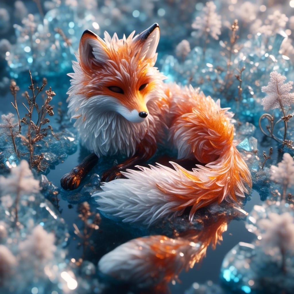 Fox Frozen in Ice Under Winter Lake