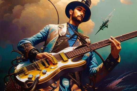 Steampunk Water Guitar in Art Nouveau Style