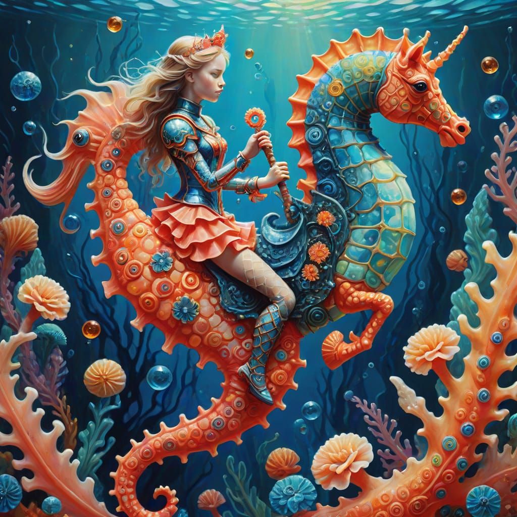 A princess warrior, armed with a coral lance, rides her mill...