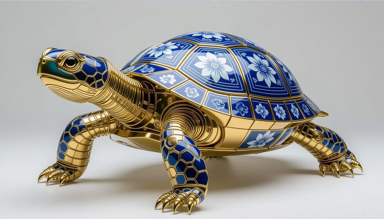 Steampunk Turtle with Porcelain Shell